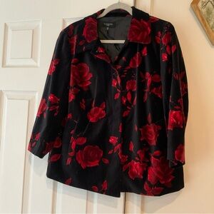 Talbots Black Jacket with Red Floral Design